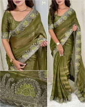 Load image into Gallery viewer, Quintessential Party Wear Pure Soft Chiffon Embroidery Sequence n Siroski Work Fancy Saree With Blouse Piece
