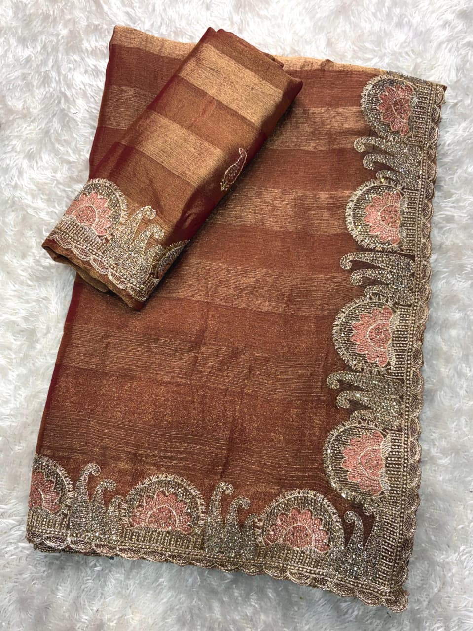 Quintessential Party Wear Pure Soft Chiffon Embroidery Sequence n Siroski Work Fancy Saree With Blouse Piece