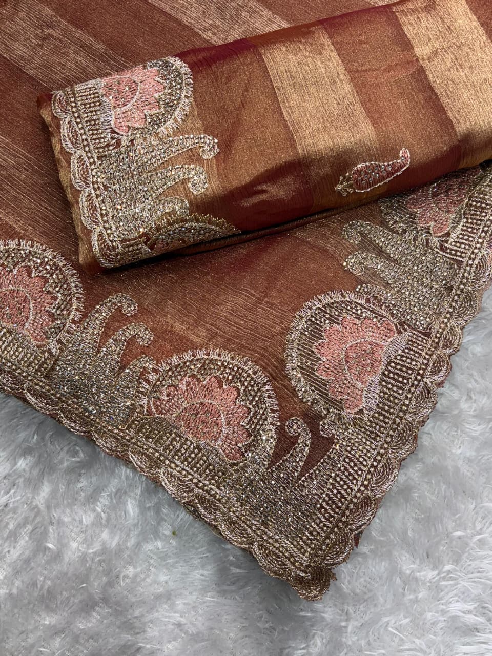 Quintessential Party Wear Pure Soft Chiffon Embroidery Sequence n Siroski Work Fancy Saree With Blouse Piece