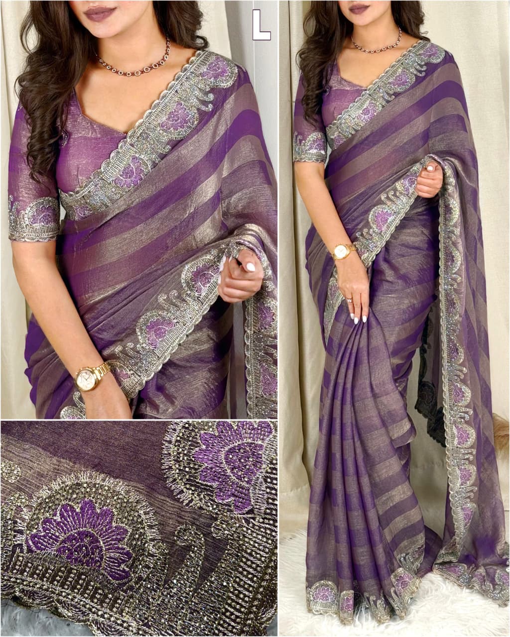 Quintessential Party Wear Pure Soft Chiffon Embroidery Sequence n Siroski Work Fancy Saree With Blouse Piece