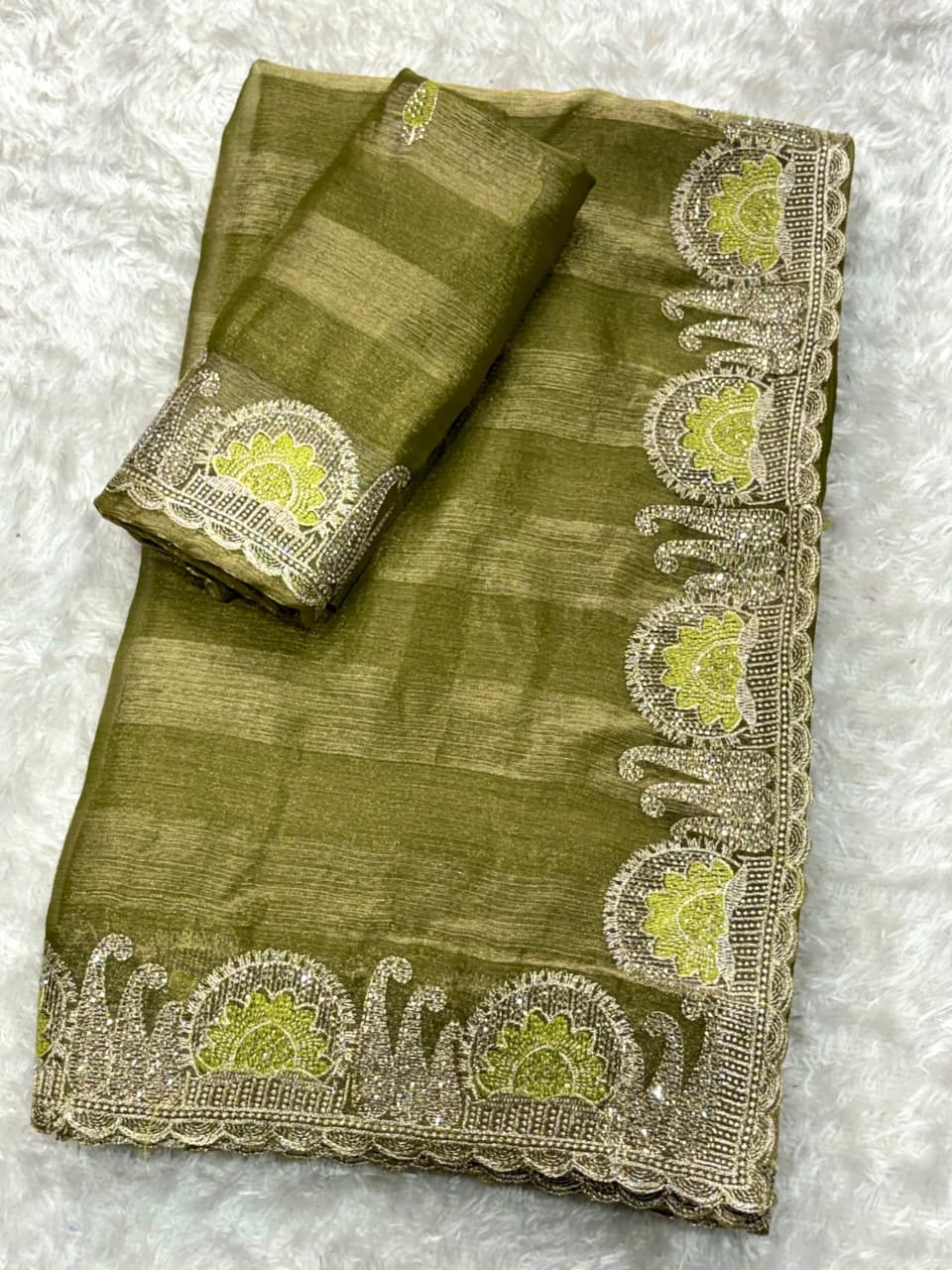 Quintessential Party Wear Pure Soft Chiffon Embroidery Sequence n Siroski Work Fancy Saree With Blouse Piece