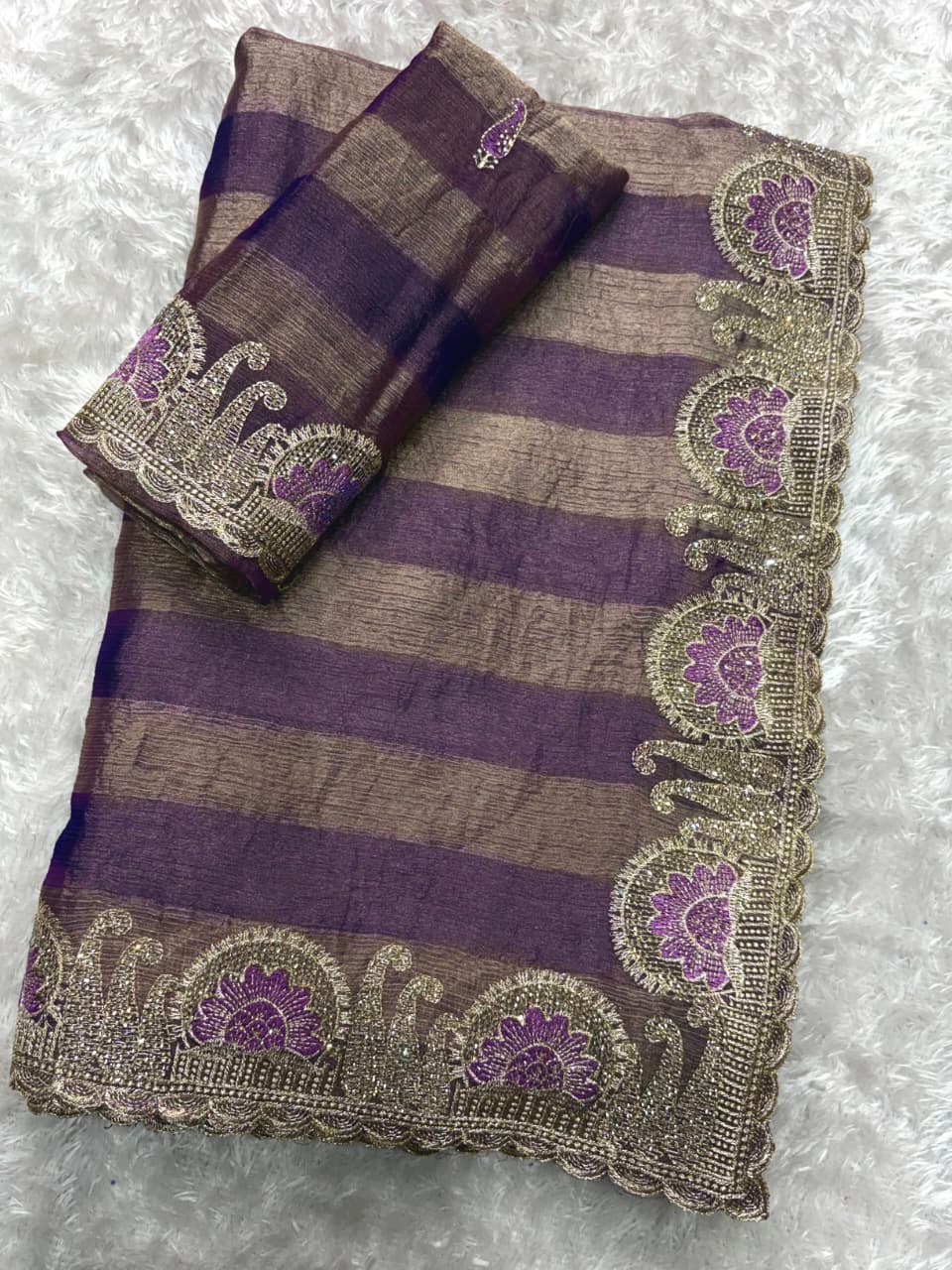 Quintessential Party Wear Pure Soft Chiffon Embroidery Sequence n Siroski Work Fancy Saree With Blouse Piece