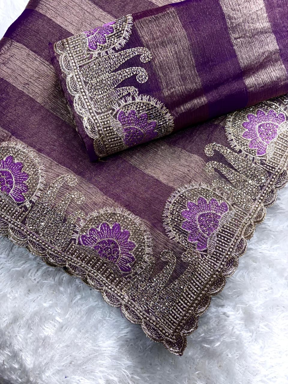 Quintessential Party Wear Pure Soft Chiffon Embroidery Sequence n Siroski Work Fancy Saree With Blouse Piece