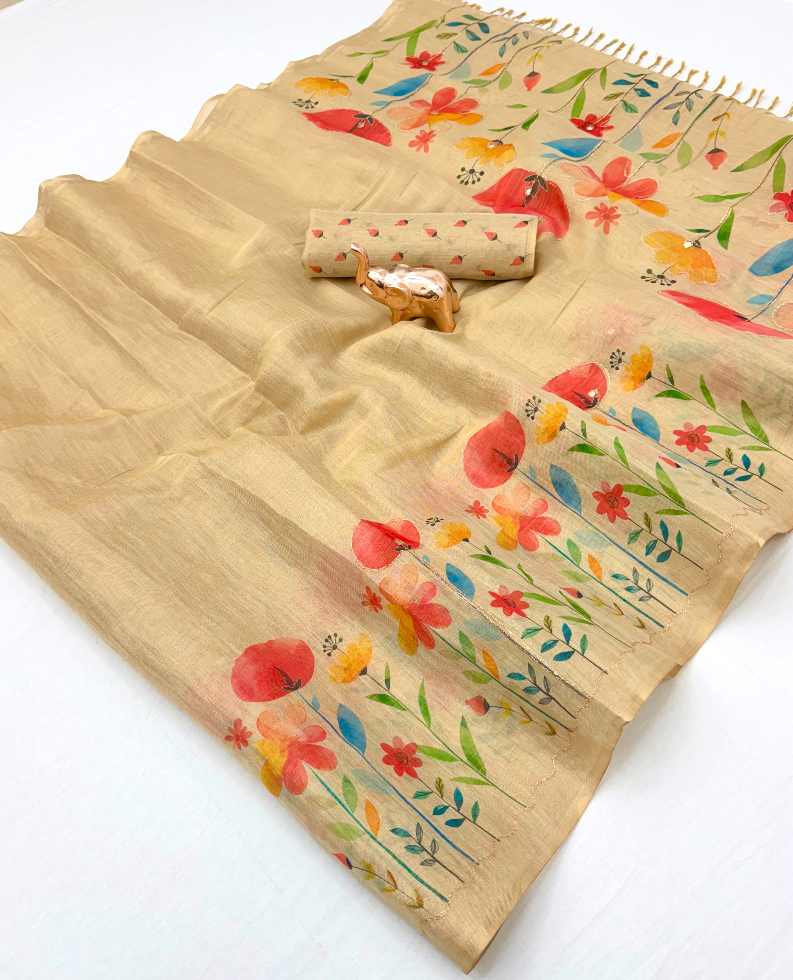 Innovative Function Wear Tissue Silk Digital Print Fancy Saree With Blouse Piece
