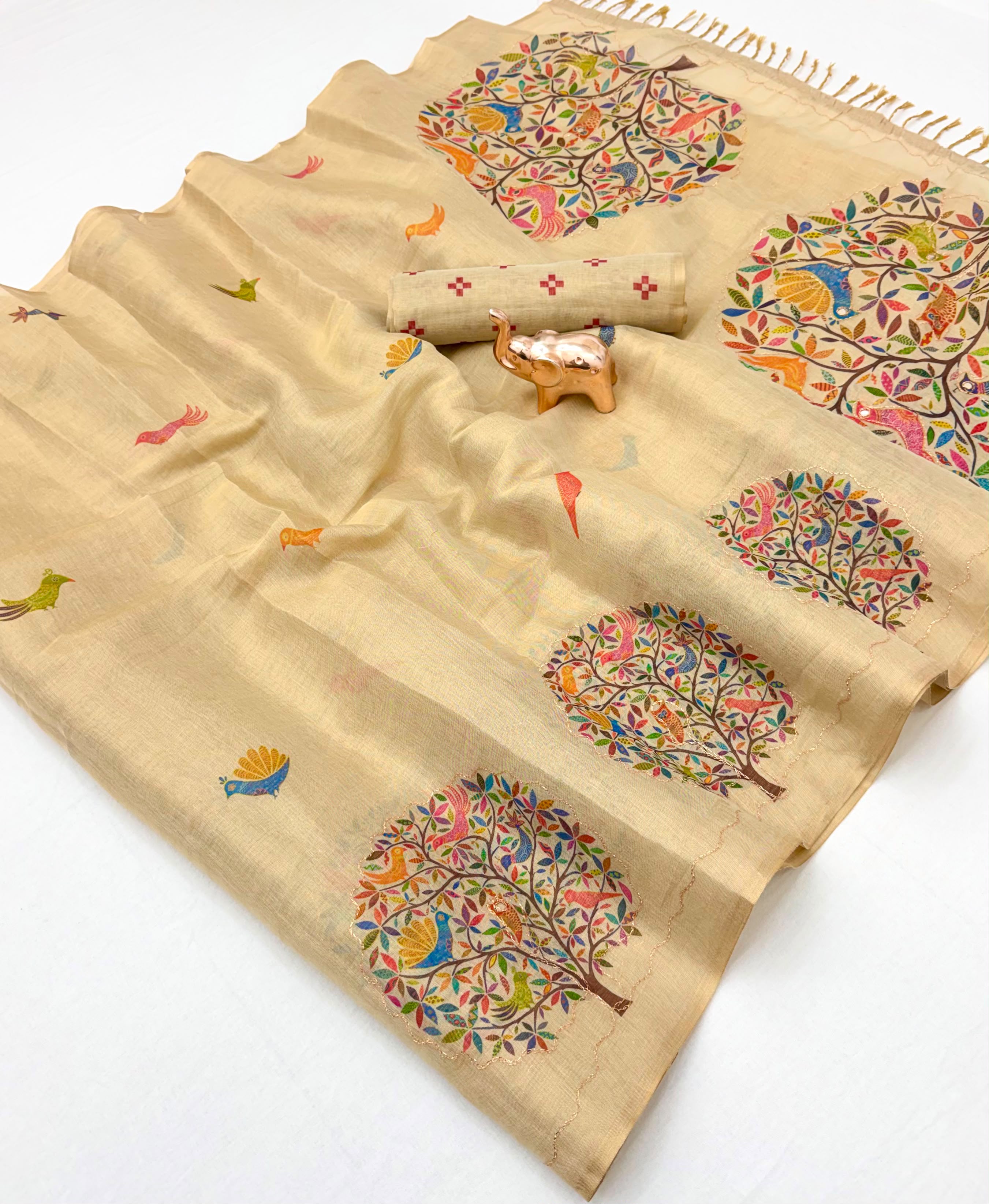 Innovative Function Wear Tissue Silk Digital Print Fancy Saree With Blouse Piece