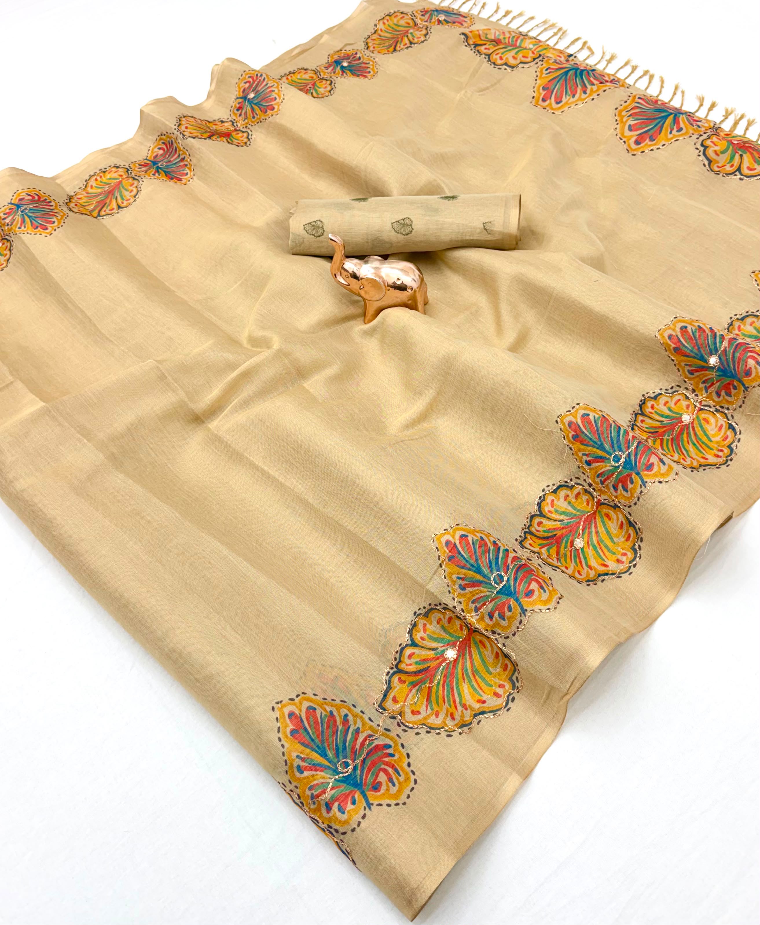 Innovative Function Wear Tissue Silk Digital Print Fancy Saree With Blouse Piece