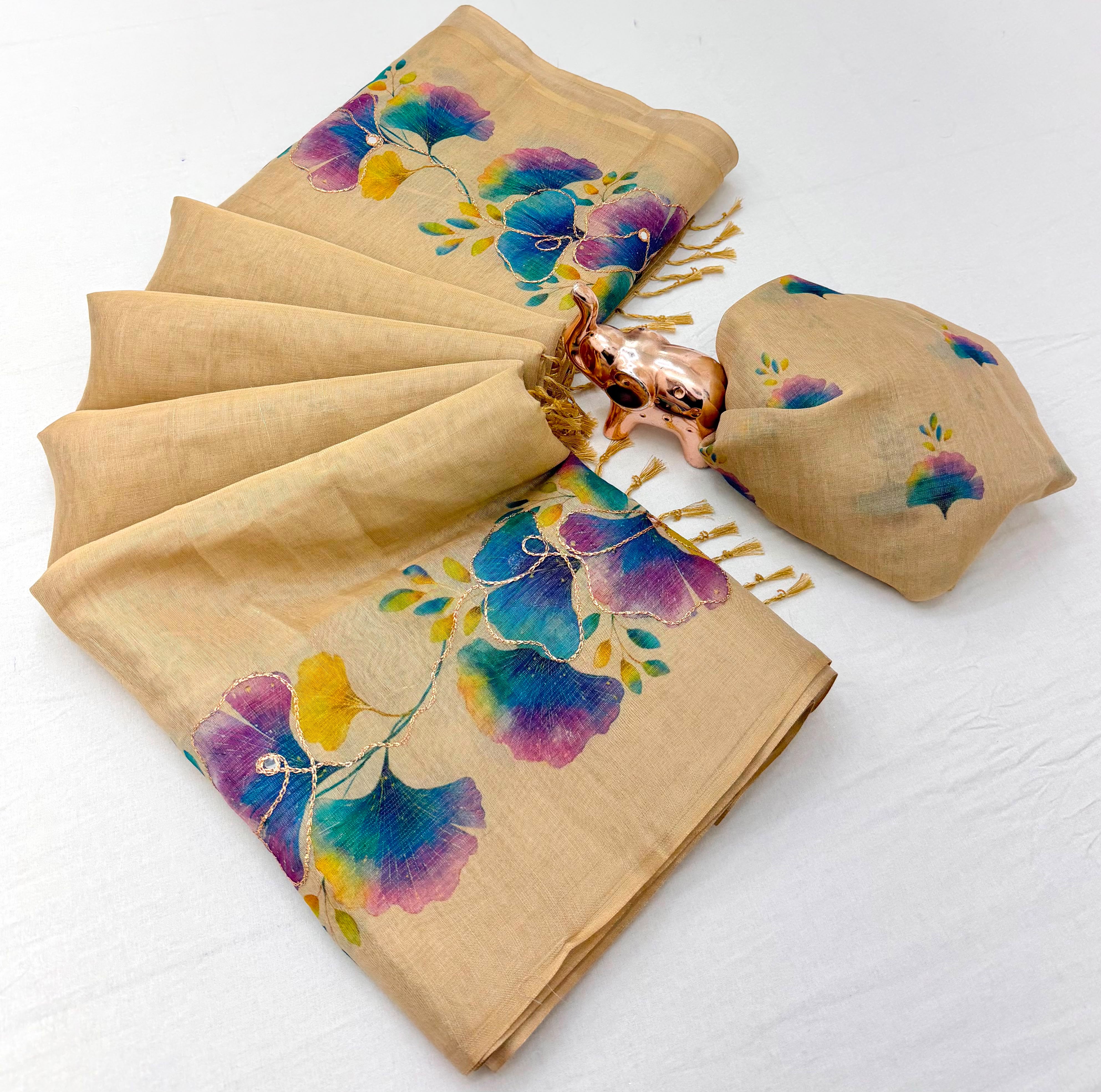 Innovative Function Wear Tissue Silk Digital Print Fancy Saree With Blouse Piece