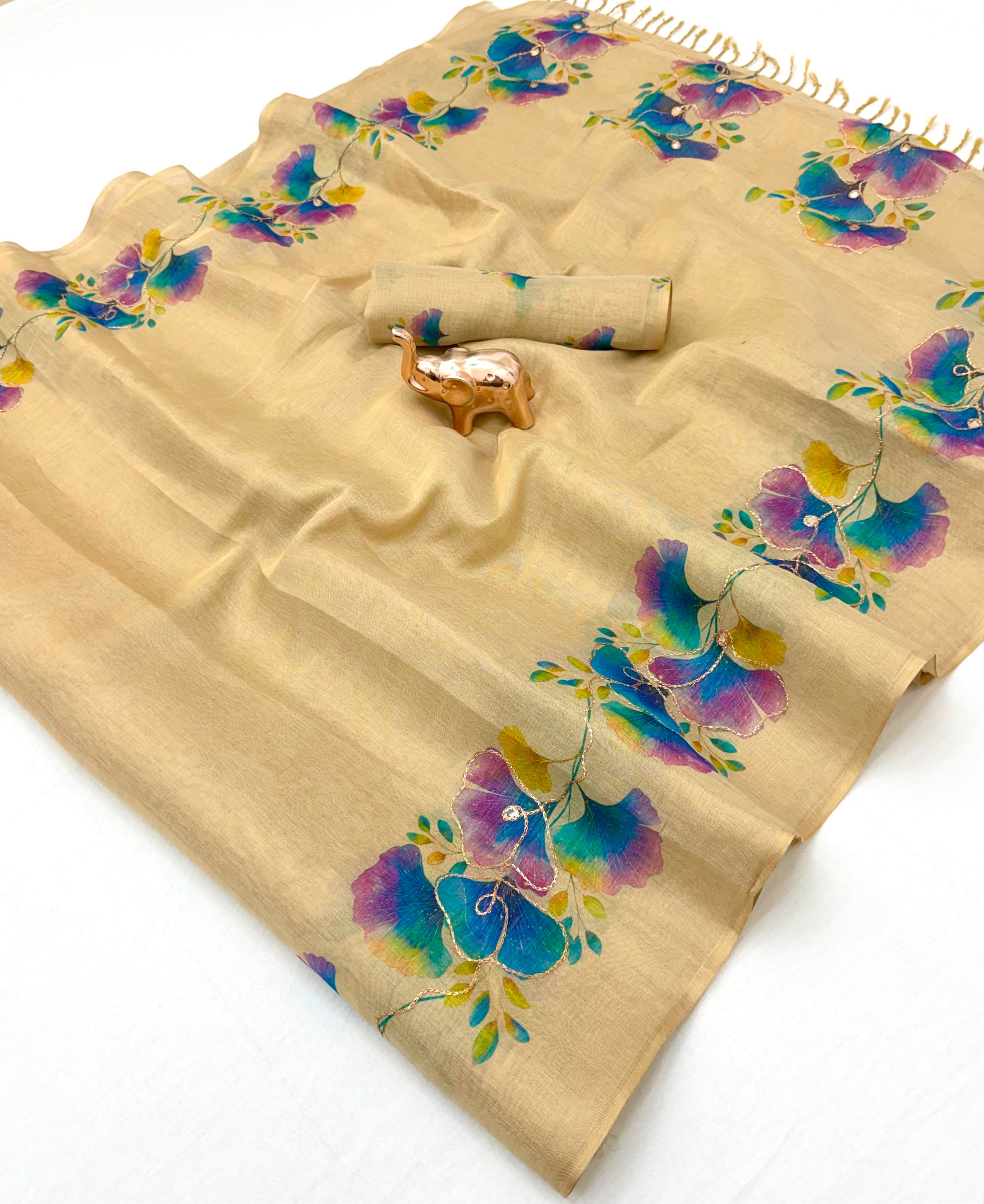 Innovative Function Wear Tissue Silk Digital Print Fancy Saree With Blouse Piece