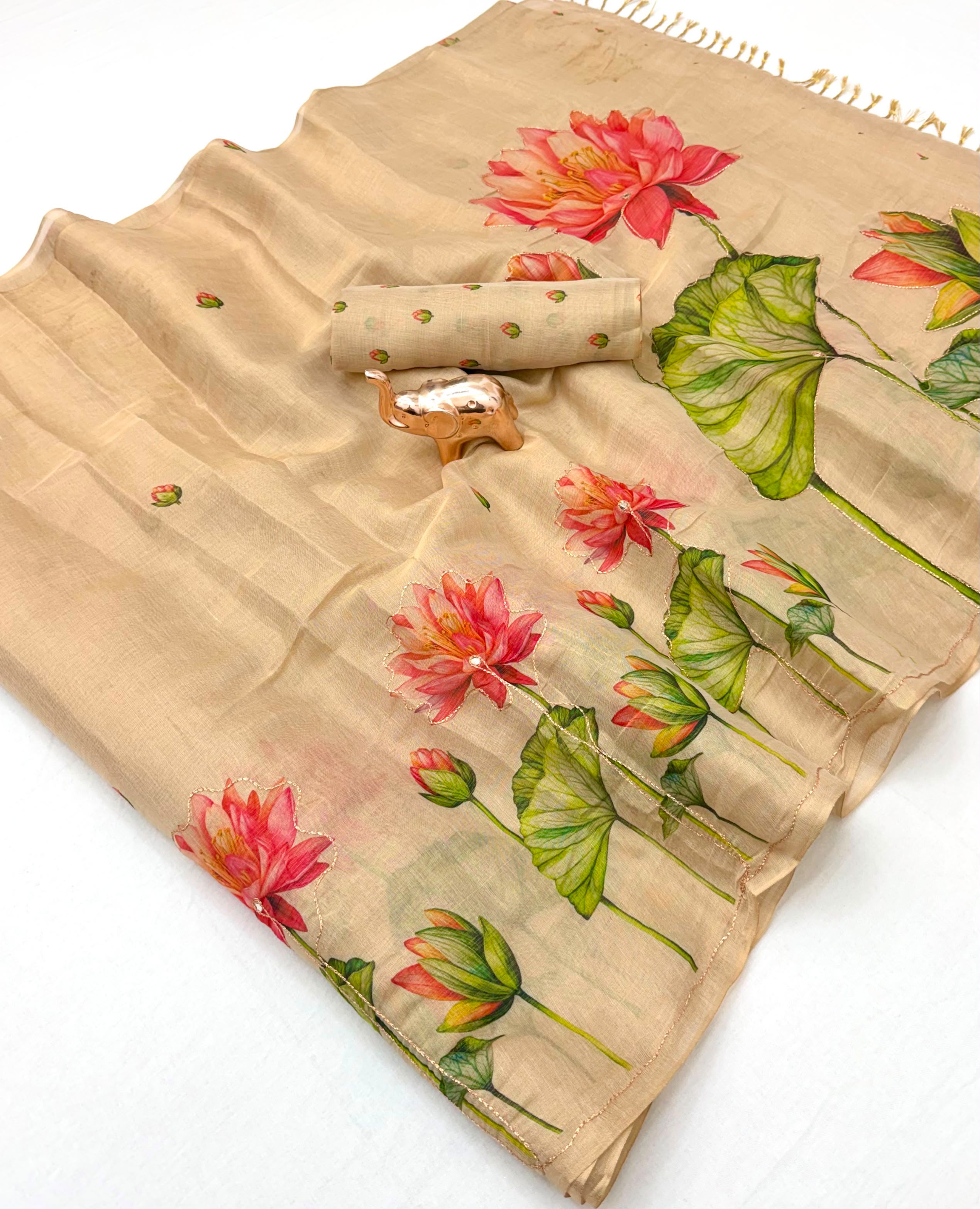 Innovative Function Wear Tissue Silk Digital Print Fancy Saree With Blouse Piece