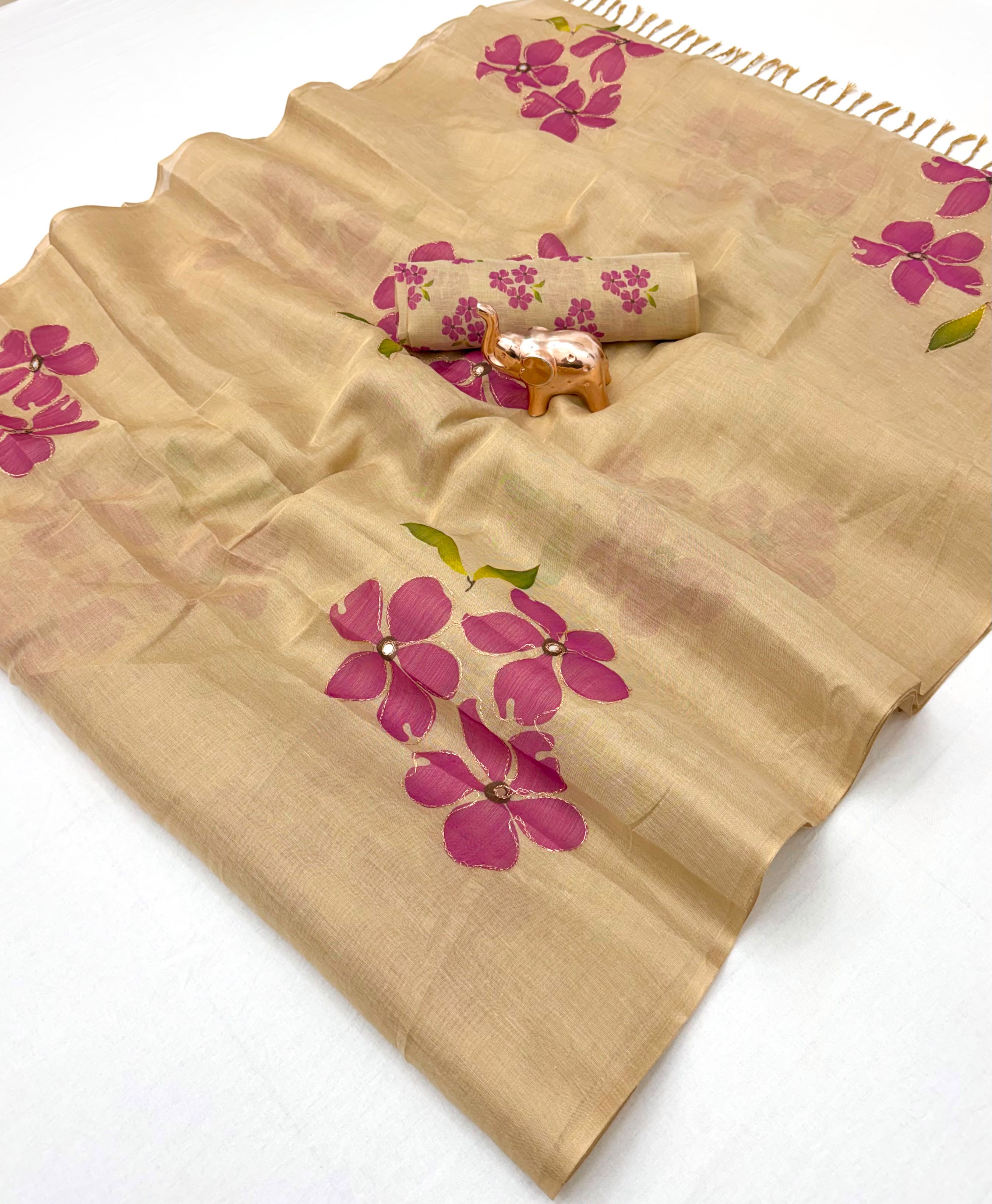 Innovative Function Wear Tissue Silk Digital Print Fancy Saree With Blouse Piece