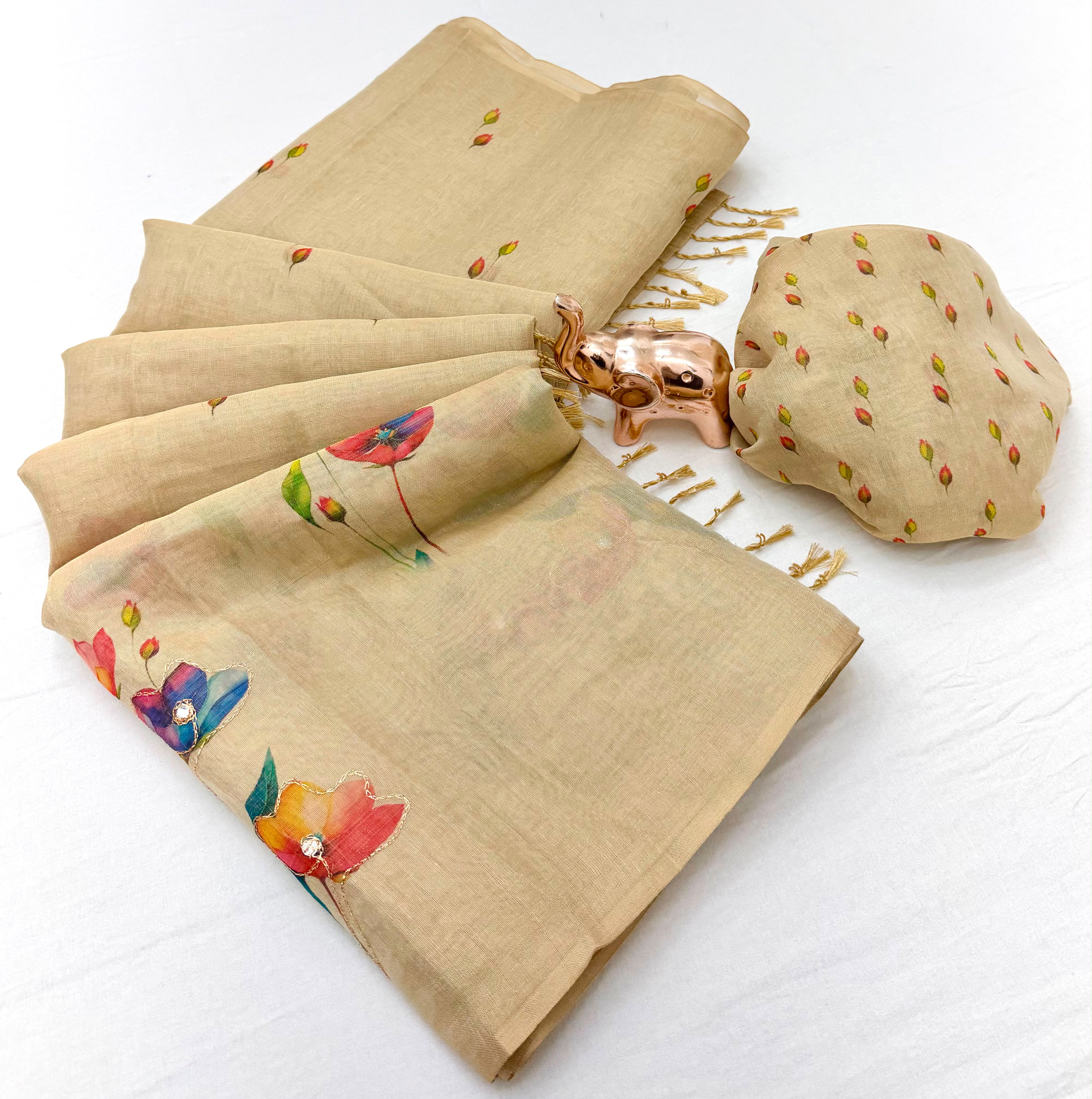 Innovative Function Wear Tissue Silk Digital Print Fancy Saree With Blouse Piece