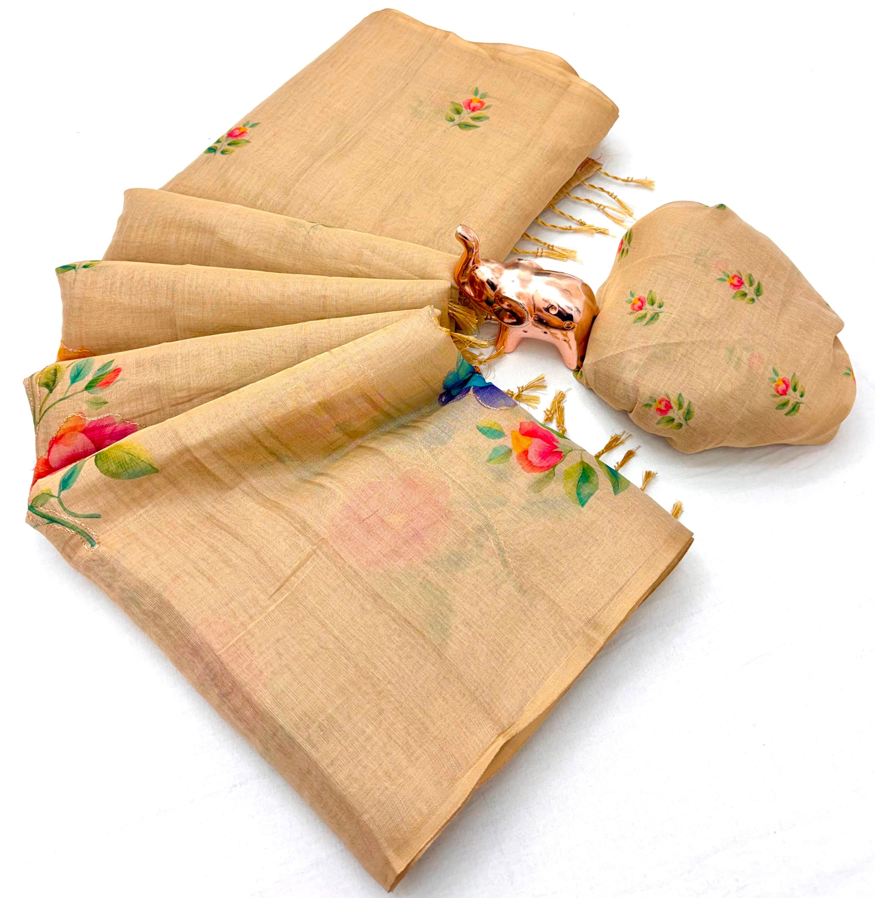 Innovative Function Wear Tissue Silk Digital Print Fancy Saree With Blouse Piece