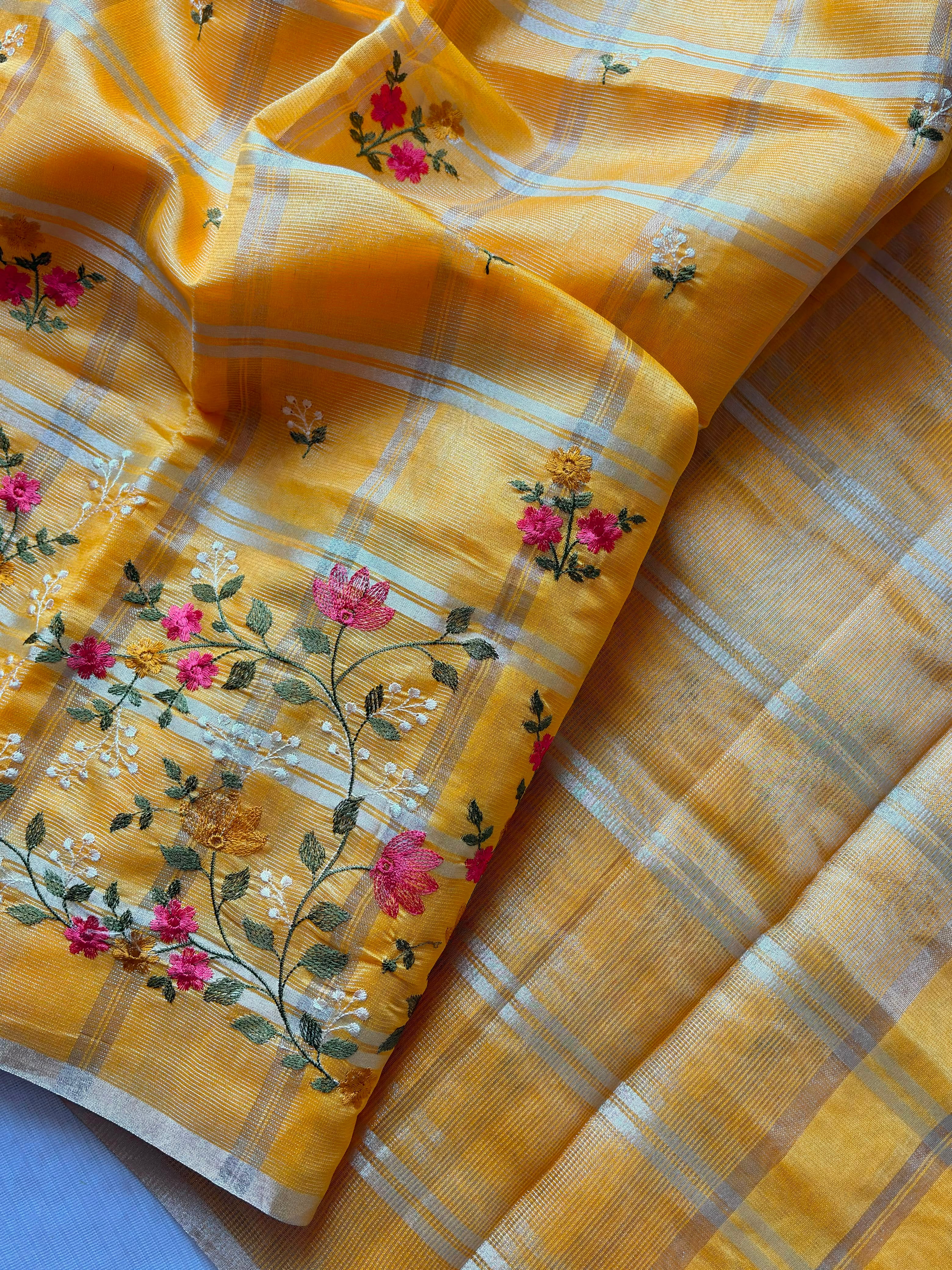 Traditiona Function Wear Soft Tussar Silk Embroidery n Zari Chex Design Saree For Wedding