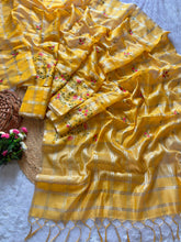 Load image into Gallery viewer, Traditiona Function Wear Soft Tussar Silk Embroidery n Zari Chex Design Saree For Wedding
