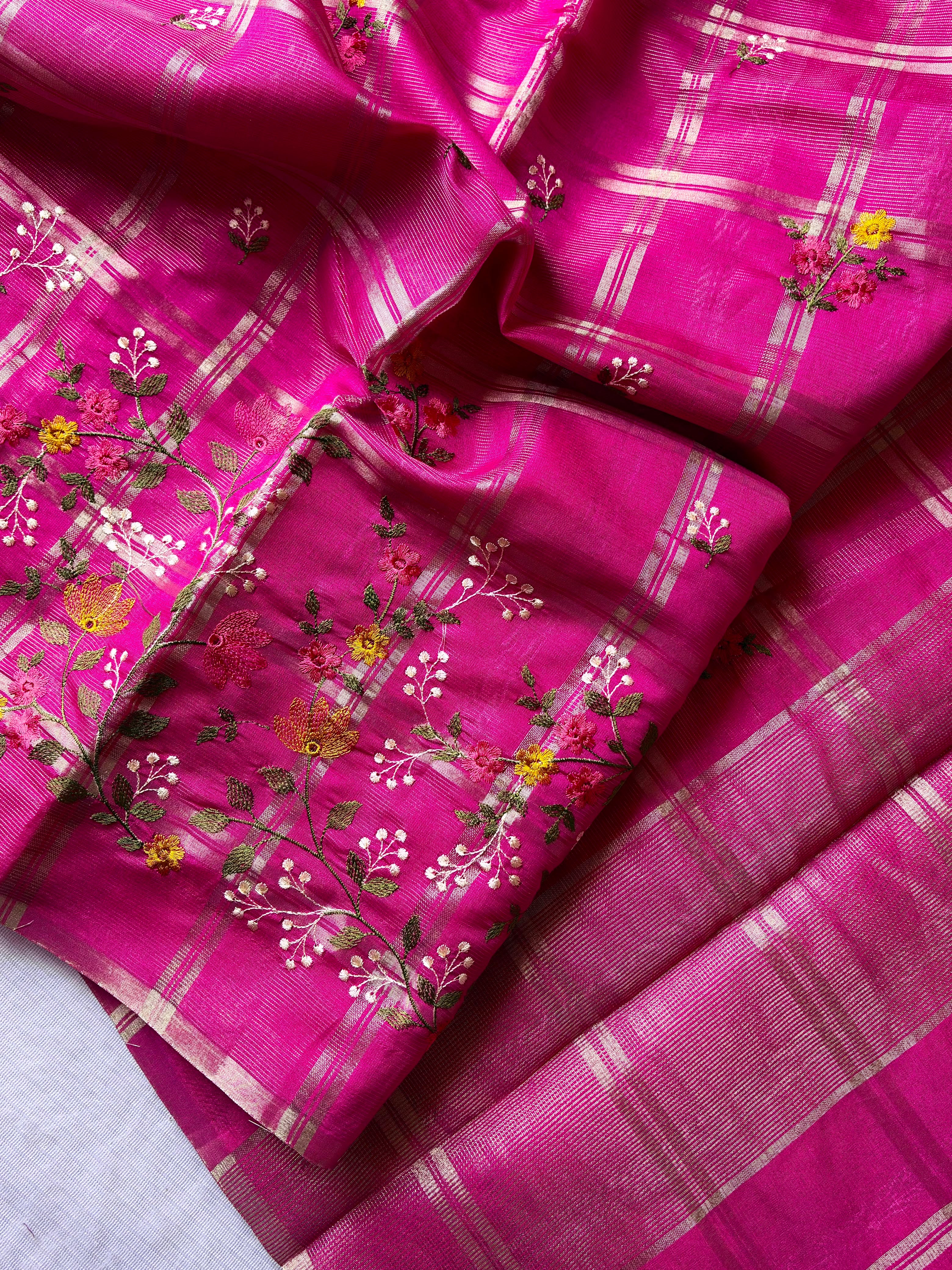 Traditiona Function Wear Soft Tussar Silk Embroidery n Zari Chex Design Saree For Wedding
