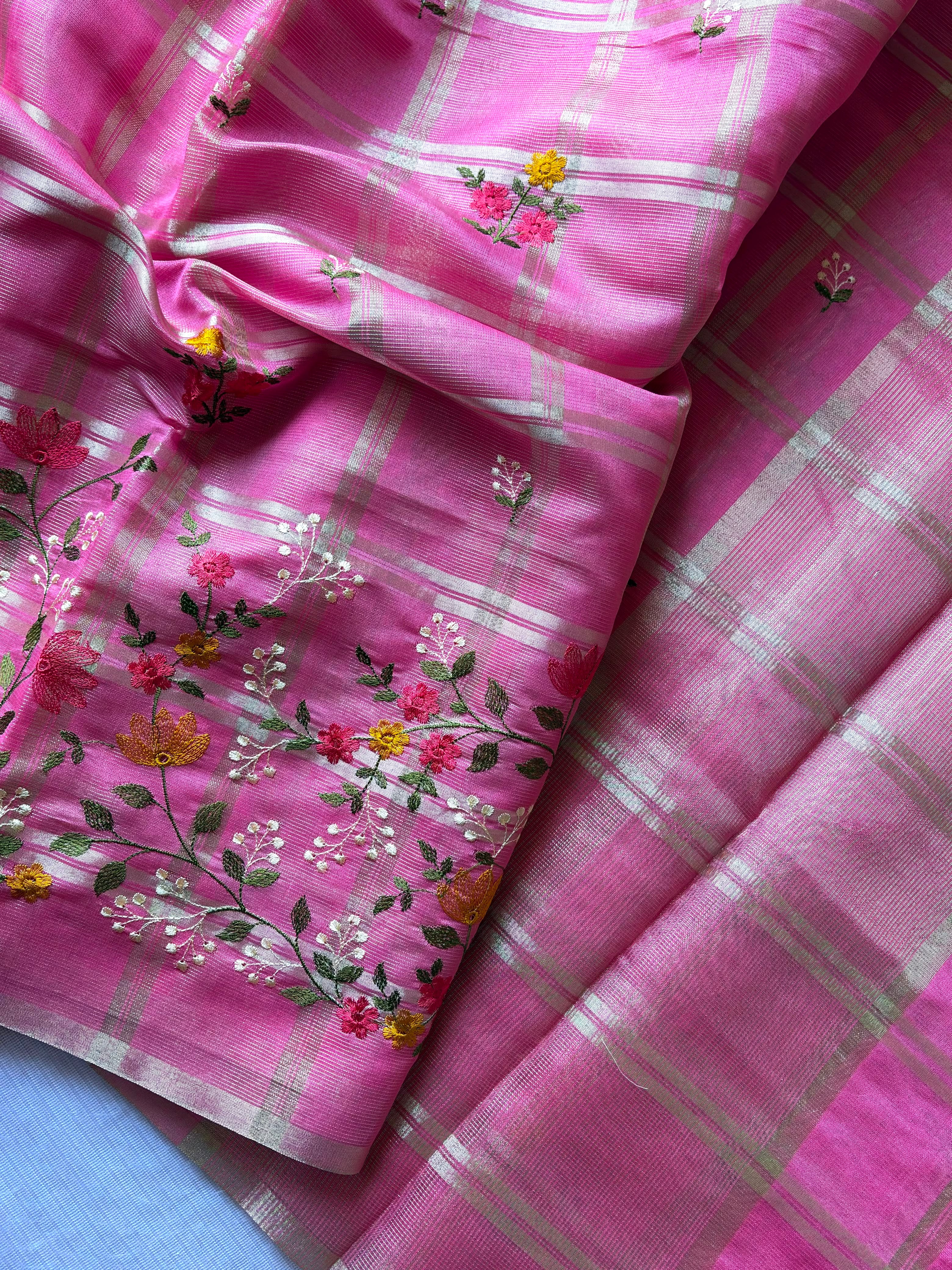 Traditiona Function Wear Soft Tussar Silk Embroidery n Zari Chex Design Saree For Wedding
