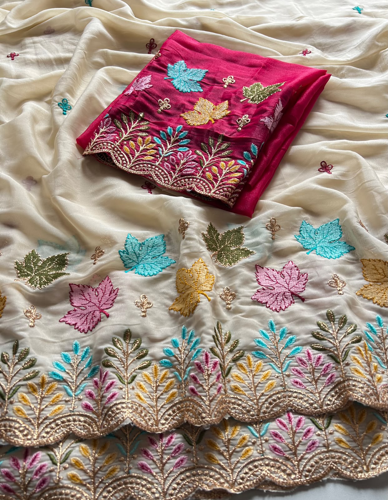 Adorable Party Wear Soft Rangoli Silk Embroidery n Mirror Work Fancy Saree With Contrast Blouse Piece