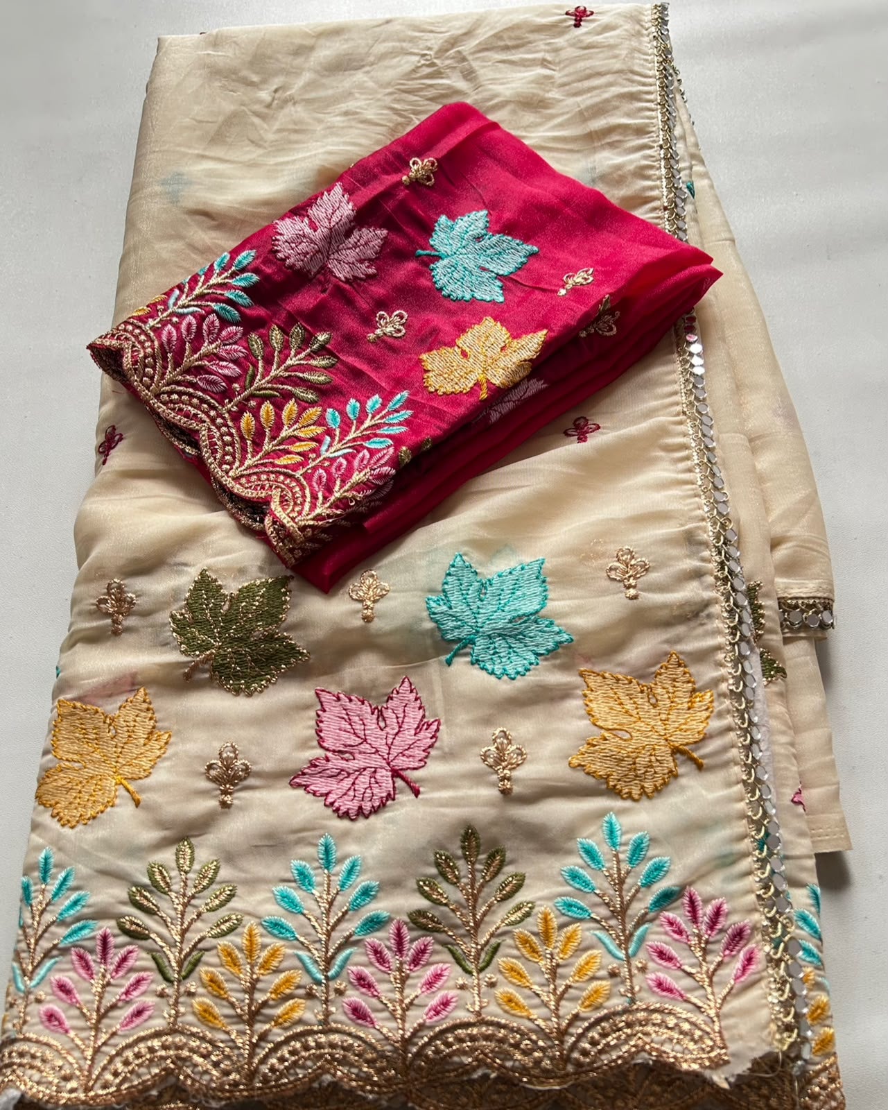 Adorable Party Wear Soft Rangoli Silk Embroidery n Mirror Work Fancy Saree With Contrast Blouse Piece