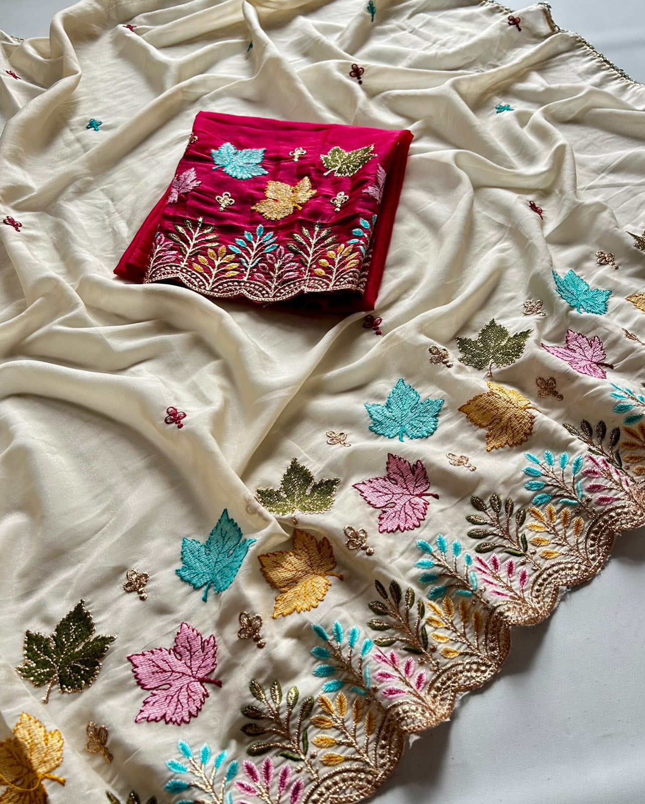 Adorable Party Wear Soft Rangoli Silk Embroidery n Mirror Work Fancy Saree With Contrast Blouse Piece