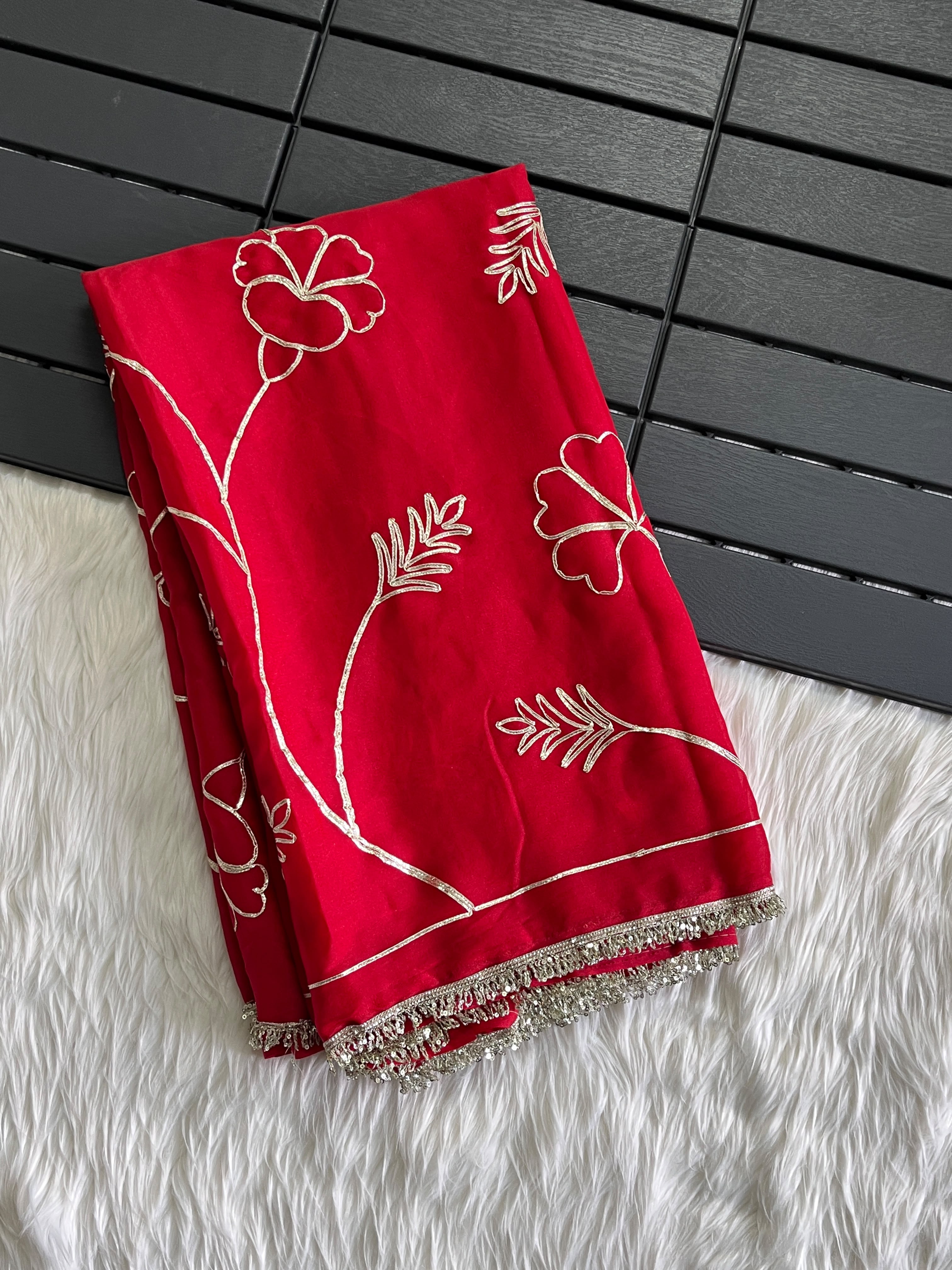 Entrancing Wedding Wear Georgette Gotapatti Work Fancy Saree With Blouse Piece