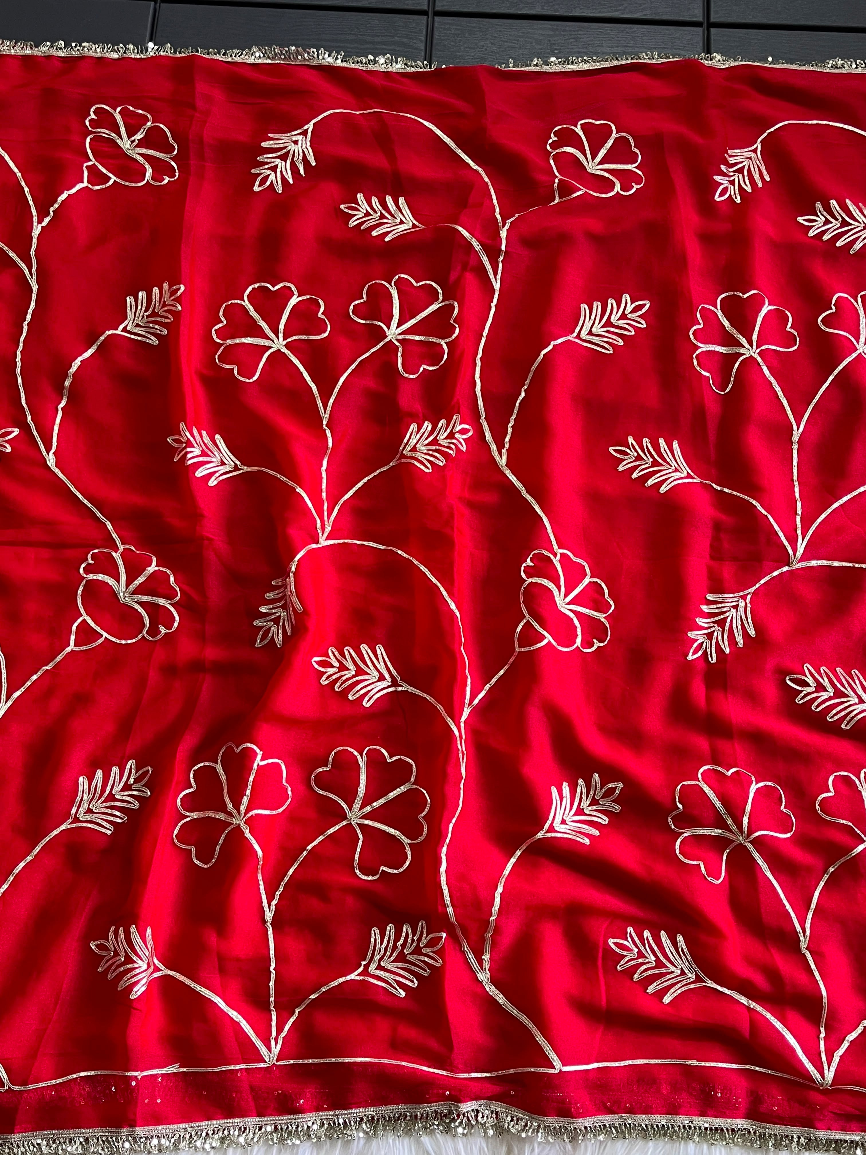 Entrancing Wedding Wear Georgette Gotapatti Work Fancy Saree With Blouse Piece