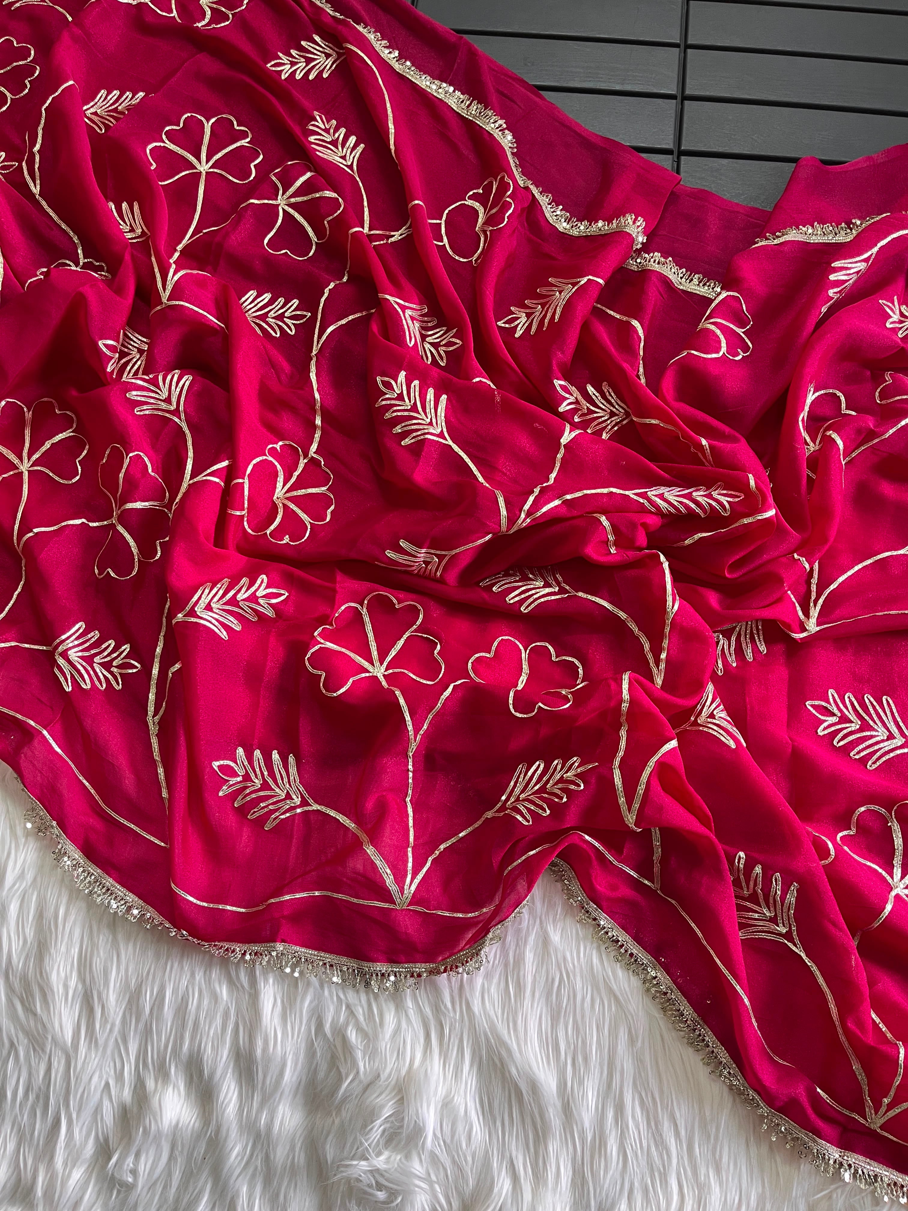 Entrancing Wedding Wear Georgette Gotapatti Work Fancy Saree With Blouse Piece