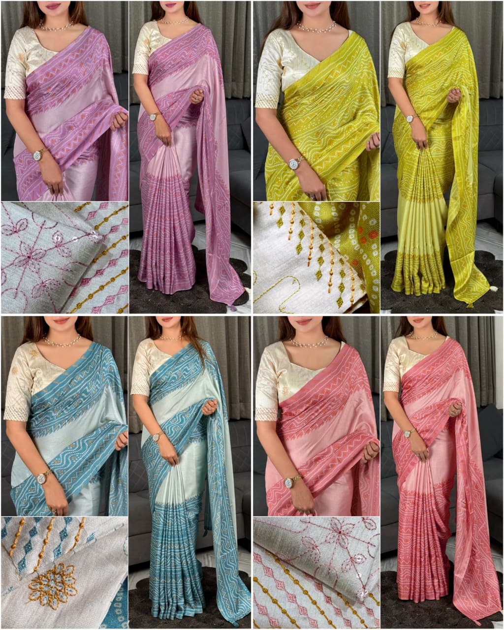 Delightful Party Wear Linen Cotton Bandhani Print Embroidered Work Designer Saree With Unstitched Blouse Piece