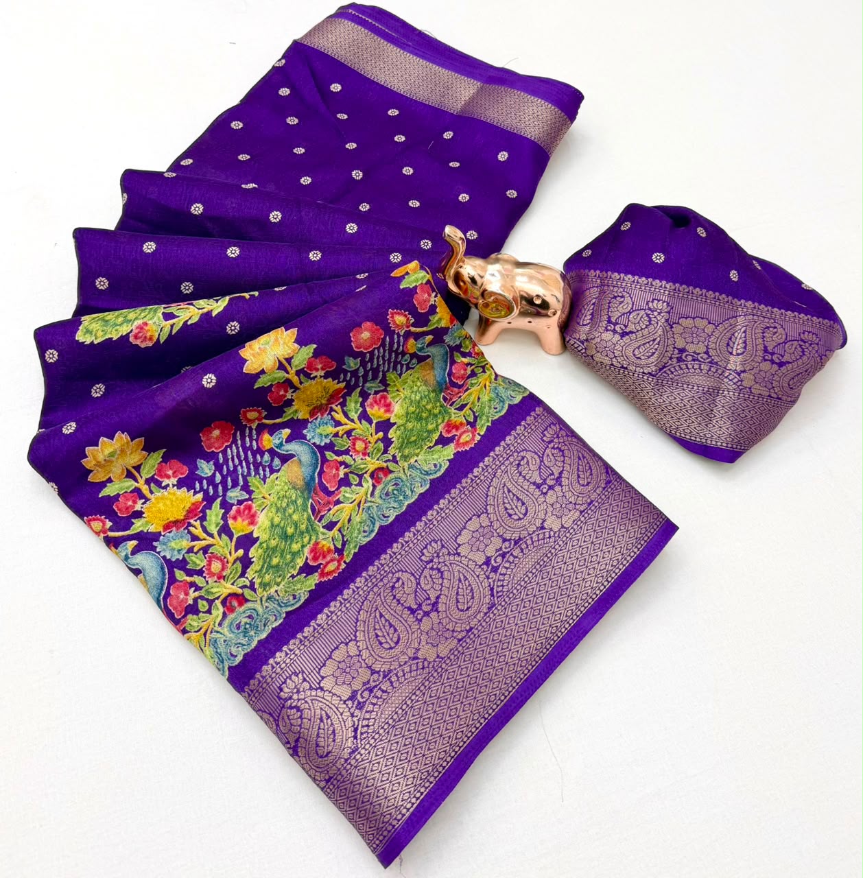 Divine Festive Wear Pure Soft Silk Kalamkari Print n Aari Mirror Work Rich Pallu Fancy Saree With Blouse Piece