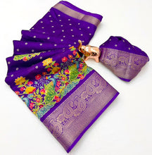 Load image into Gallery viewer, Divine Festive Wear Pure Soft Silk Kalamkari Print n Aari Mirror Work Rich Pallu Fancy Saree With Blouse Piece
