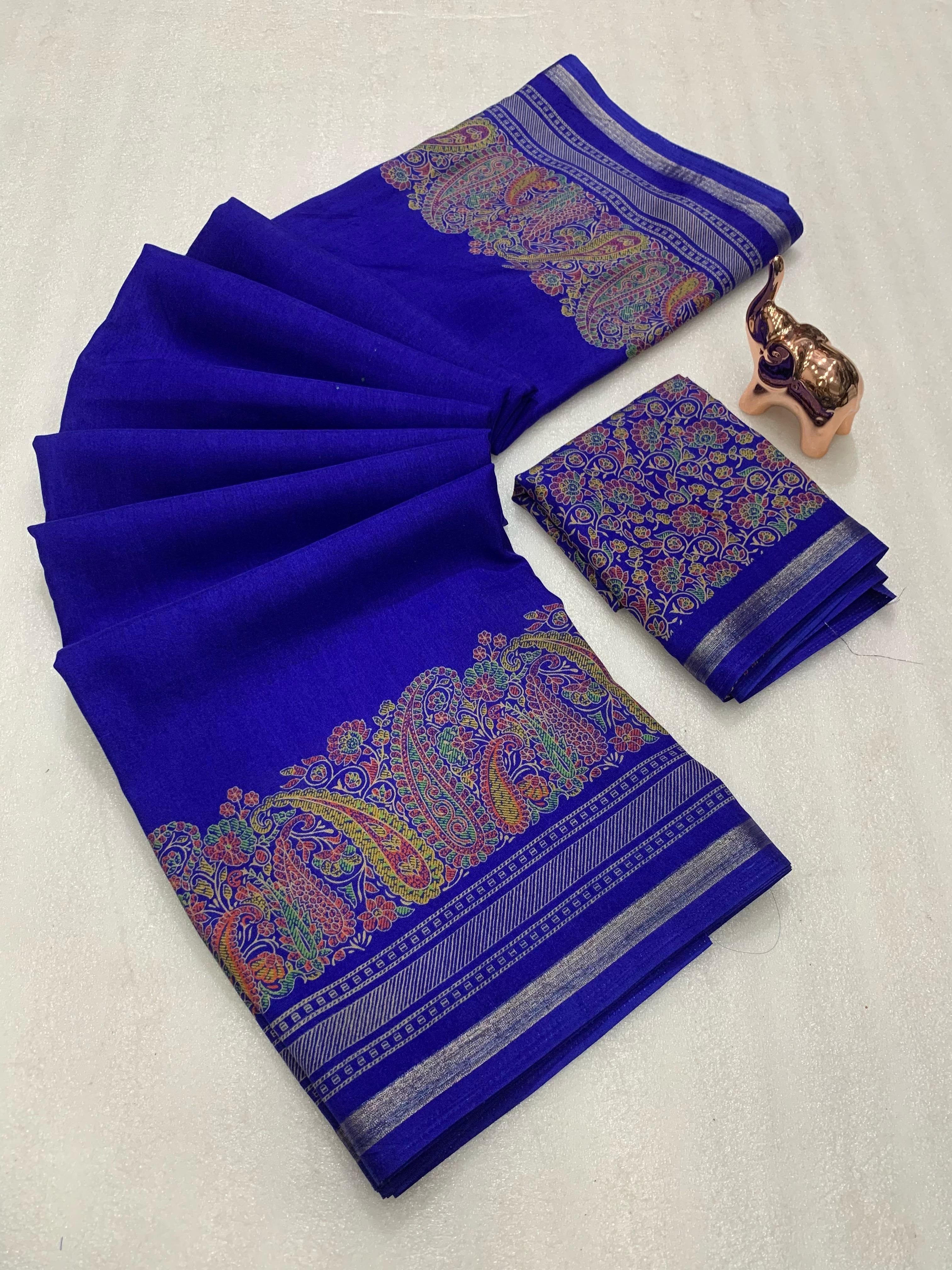 Charming Party Wear Pure Soft Tussar Silk Kashmiri Printed n Rich Pallu Border Fancy Saree With Blouse Piece