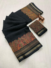 Load image into Gallery viewer, Charming Party Wear Pure Soft Tussar Silk Kashmiri Printed n Rich Pallu Border Fancy Saree With Blouse Piece
