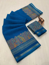 Load image into Gallery viewer, Charming Party Wear Pure Soft Tussar Silk Kashmiri Printed n Rich Pallu Border Fancy Saree With Blouse Piece
