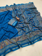 Load image into Gallery viewer, Charming Party Wear Pure Soft Tussar Silk Kashmiri Printed n Rich Pallu Border Fancy Saree With Blouse Piece
