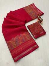 Load image into Gallery viewer, Charming Party Wear Pure Soft Tussar Silk Kashmiri Printed n Rich Pallu Border Fancy Saree With Blouse Piece
