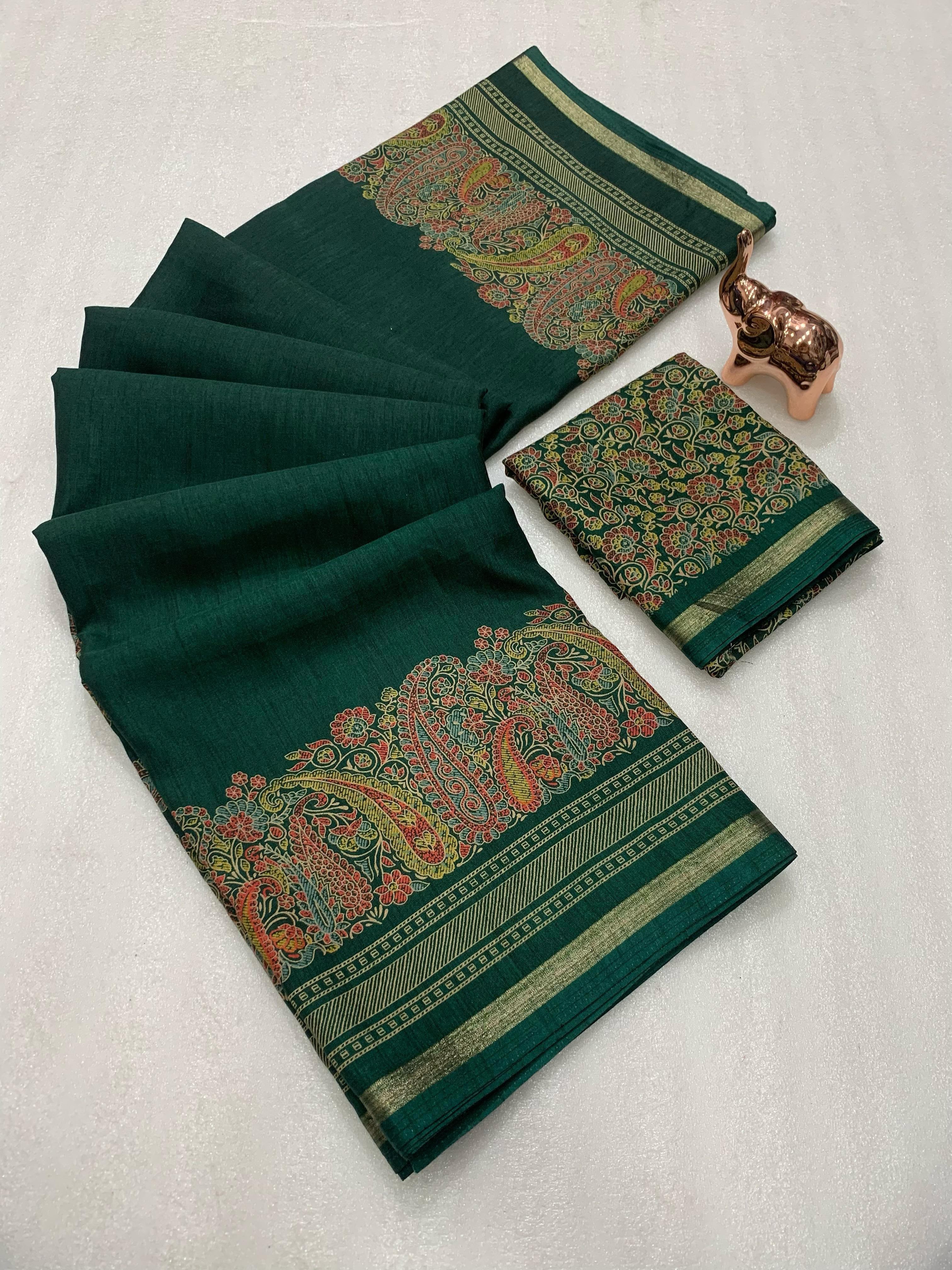 Charming Party Wear Pure Soft Tussar Silk Kashmiri Printed n Rich Pallu Border Fancy Saree With Blouse Piece