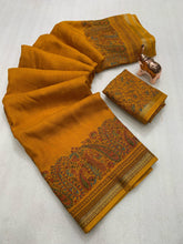 Load image into Gallery viewer, Charming Party Wear Pure Soft Tussar Silk Kashmiri Printed n Rich Pallu Border Fancy Saree With Blouse Piece
