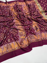 Load image into Gallery viewer, Desiring Function Wear Pure Satin Silk Ajrak Printed Rich Pallu n Original Mirror Work Designer Saree With Blouse Piece
