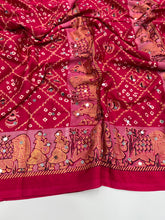 Load image into Gallery viewer, Desiring Function Wear Pure Satin Silk Ajrak Printed Rich Pallu n Original Mirror Work Designer Saree With Blouse Piece
