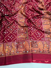 Load image into Gallery viewer, Desiring Function Wear Pure Satin Silk Ajrak Printed Rich Pallu n Original Mirror Work Designer Saree With Blouse Piece

