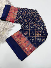 Load image into Gallery viewer, Desiring Function Wear Pure Satin Silk Ajrak Printed Rich Pallu n Original Mirror Work Designer Saree With Blouse Piece
