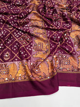 Load image into Gallery viewer, Desiring Function Wear Pure Satin Silk Ajrak Printed Rich Pallu n Original Mirror Work Designer Saree With Blouse Piece
