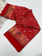 Load image into Gallery viewer, Desiring Function Wear Pure Satin Silk Ajrak Printed Rich Pallu n Original Mirror Work Designer Saree With Blouse Piece
