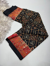 Load image into Gallery viewer, Desiring Function Wear Pure Satin Silk Ajrak Printed Rich Pallu n Original Mirror Work Designer Saree With Blouse Piece
