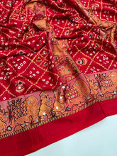 Load image into Gallery viewer, Desiring Function Wear Pure Satin Silk Ajrak Printed Rich Pallu n Original Mirror Work Designer Saree With Blouse Piece
