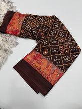 Load image into Gallery viewer, Desiring Function Wear Pure Satin Silk Ajrak Printed Rich Pallu n Original Mirror Work Designer Saree With Blouse Piece
