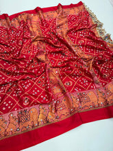 Load image into Gallery viewer, Desiring Function Wear Pure Satin Silk Ajrak Printed Rich Pallu n Original Mirror Work Designer Saree With Blouse Piece
