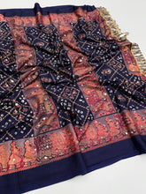 Load image into Gallery viewer, Desiring Function Wear Pure Satin Silk Ajrak Printed Rich Pallu n Original Mirror Work Designer Saree With Blouse Piece
