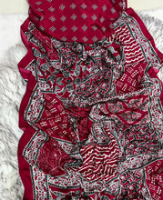 Load image into Gallery viewer, Heritage Function Wear Pure Satin Silk Ajrak Printed Rich Pallu n Mirror Work Designer Saree With Blouse Piece
