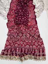 Load image into Gallery viewer, Impressive Party Wear Pure Satin Silk Ajrak Printed Rich Pallu n Mirror Work Fancy Saree With Blouse Piece
