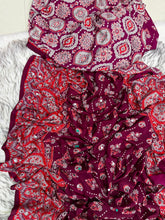 Load image into Gallery viewer, Impressive Party Wear Pure Satin Silk Ajrak Printed Rich Pallu n Mirror Work Fancy Saree With Blouse Piece
